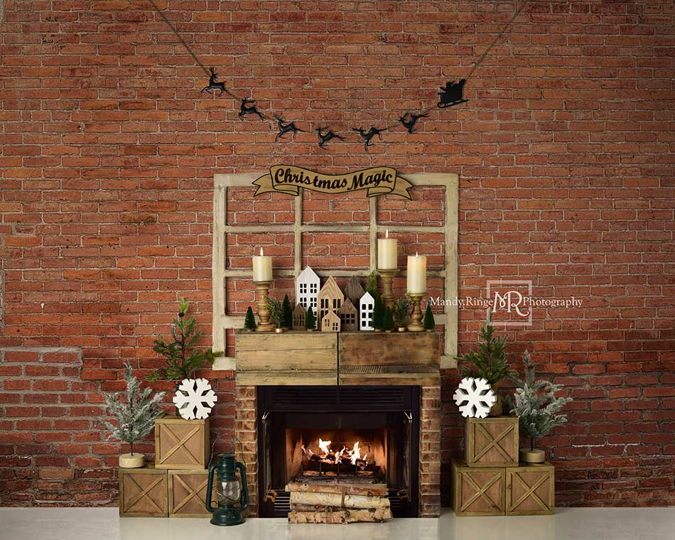 Kate Weihnachten Hintergrund Rot Backstein Kamin von Mandy Ringe Photography