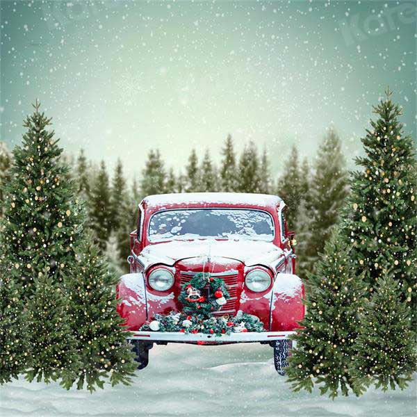 Kate Weihnachtsbaum Schnee Winter Auto Hintergrund für die Fotografie Weihnachten - Kate Backdrop.de