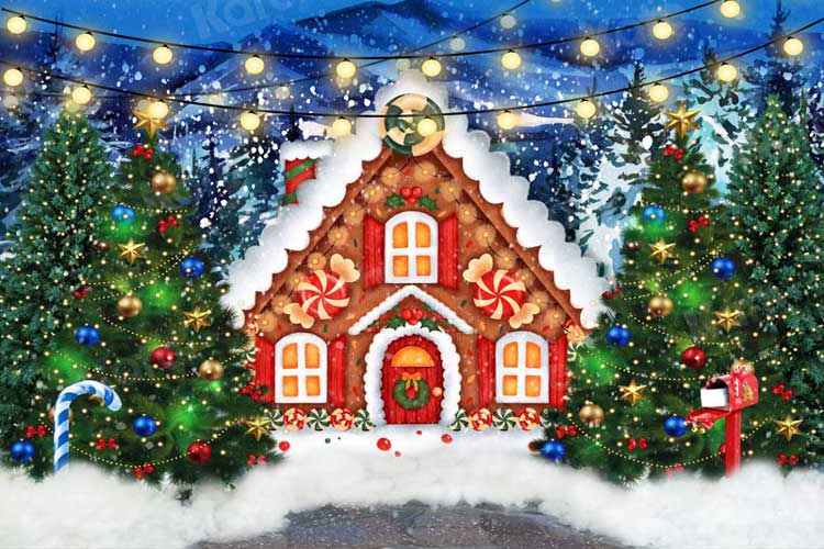 Kate Weihnachtsbaum Holzhaus Winter Schnee Hintergrund für Fotografie Weihnachten - Kate Backdrop.de