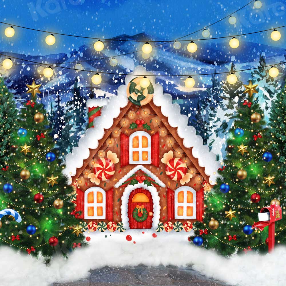 Kate Weihnachtsbaum Holzhaus Winter Schnee Hintergrund für Fotografie Weihnachten - Kate Backdrop.de