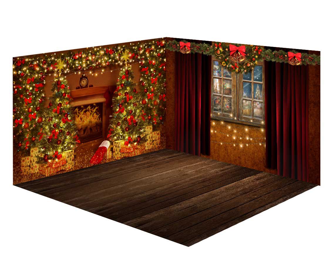 Kate Weihnachten Kamin Winter Zimmer Set Holz braun - Kate Backdrop.de