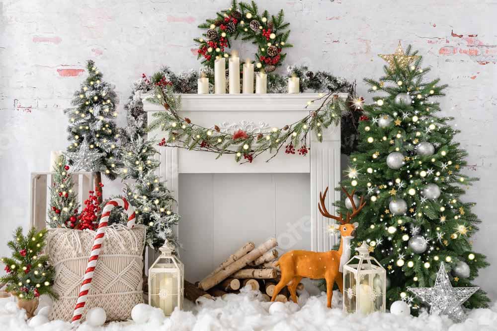 Kate Weihnachten Baum Elch Ziegel Kamin Hintergrund von Emetselch - Kate Backdrop.de