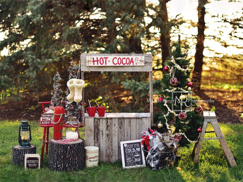 Kate Hot Cocoa Stand Weihnachten Baum Hintergrund von Mandy Ringe Photography - Kate Backdrop.de
