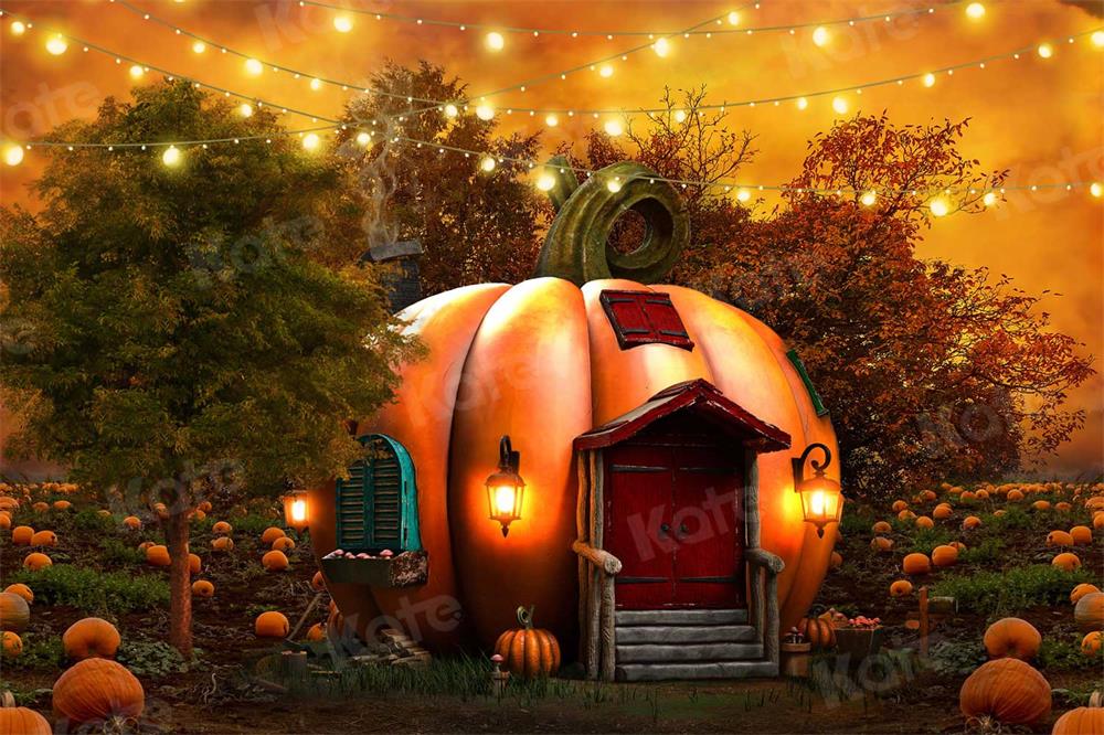 Kate Herbst Kürbis Hintergrund Halloween Lichter für Fotografie - Kate Backdrop.de