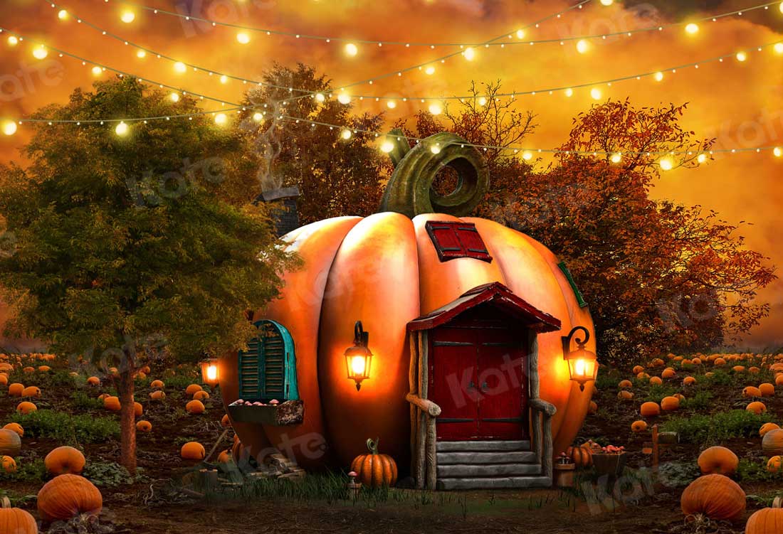 Kate Herbst Kürbis Hintergrund Halloween Lichter für Fotografie - Kate Backdrop.de