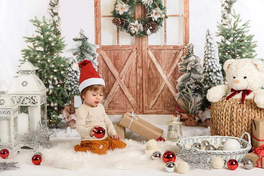 Kate Weihnachten Tür Hintergrund Scheunentor Holz von Emetselch - Kate Backdrop.de