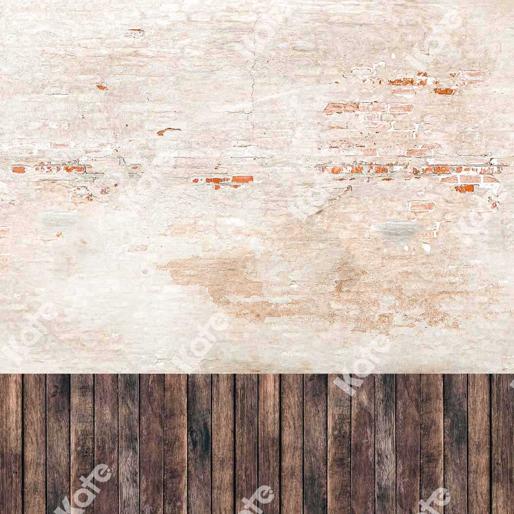Kate Kombibackdrop schäbig Backsteinmauer retro Holz Hintergrund - Kate Backdrop.de