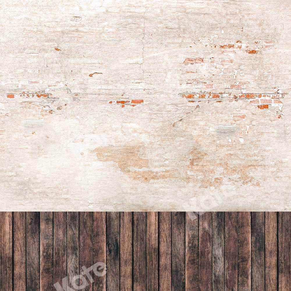 Kate Kombibackdrop schäbig Backsteinmauer retro Holz Hintergrund - Kate Backdrop.de