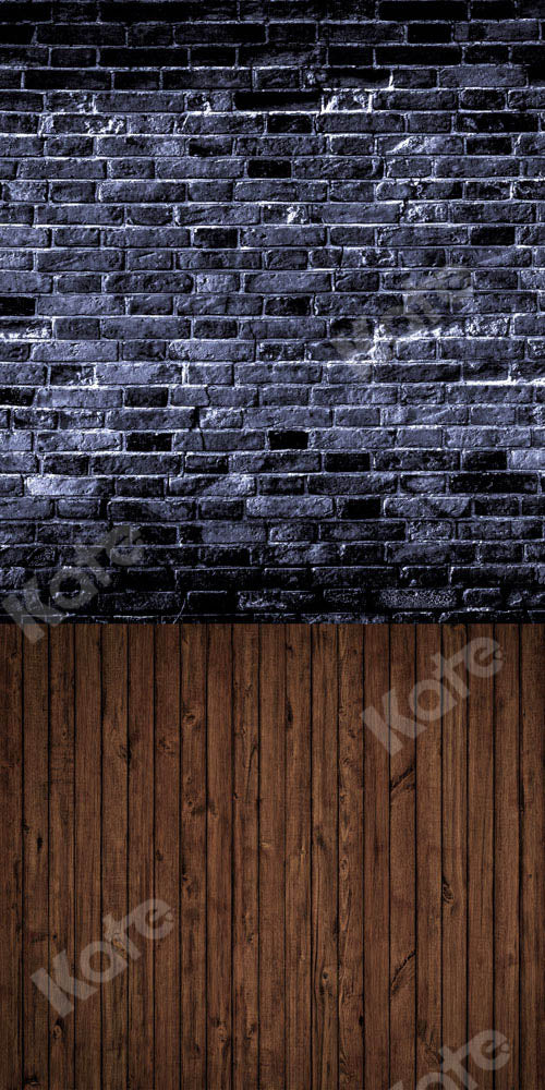 Kate Kombibackdrop retro Schwarze Backsteinmauer Braunes Holz Hintergrund - Kate Backdrop.de