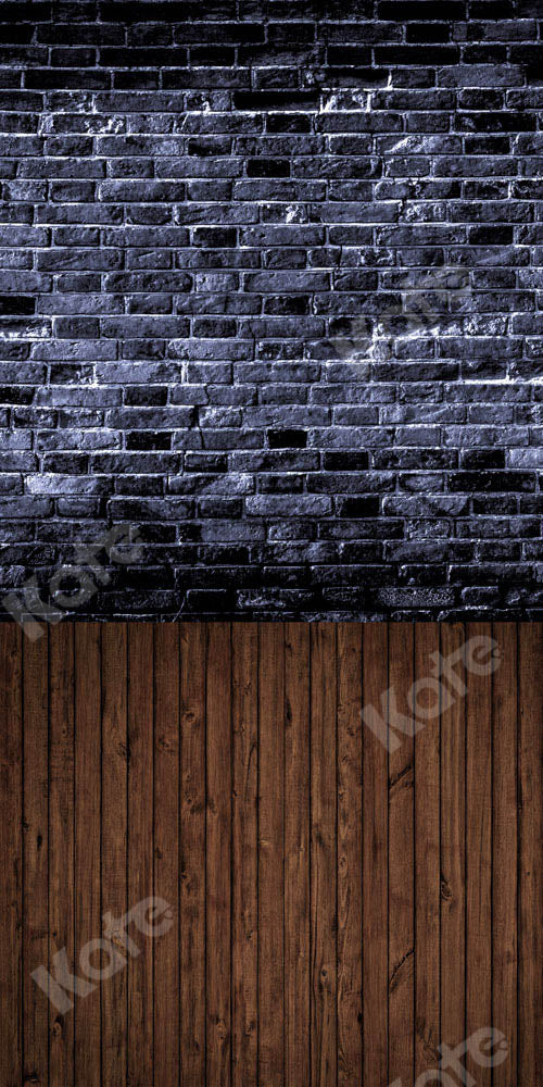 Kate Kombibackdrop retro Schwarze Backsteinmauer Braunes Holz Hintergrund - Kate Backdrop.de