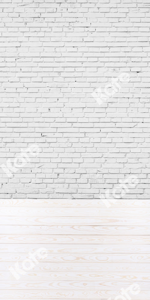 Kate Kombibackdrop Weiße Backsteinmauer weißes Holz Porträt Hintergrund - Kate Backdrop.de