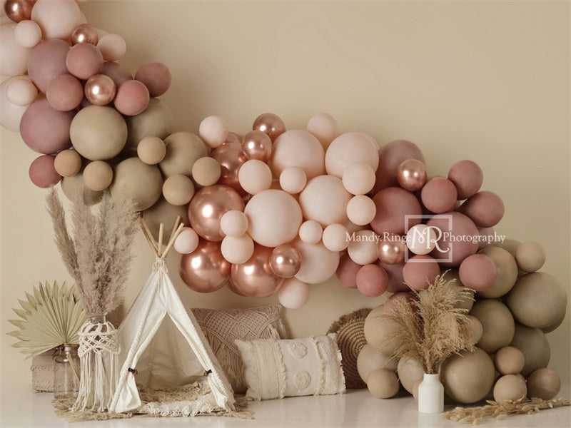 Kate Boho Luftballons Zelt Frühling Mädchen rosa Hintergrund Geburtstag von Mandy Ringe Photography - Kate Backdrop.de