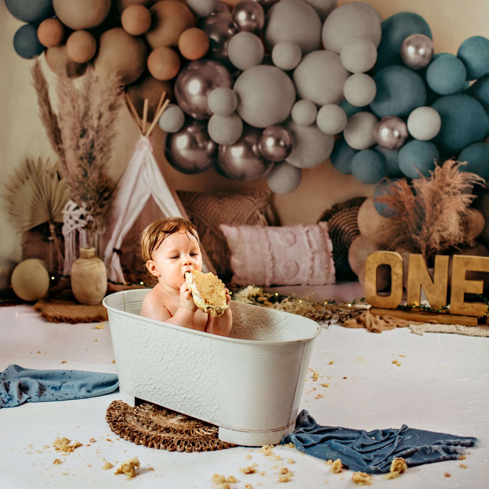 Kate Boho Ballons Zelt Hintergrund blau von Mandy Ringe Photography - Kate Backdrop.de