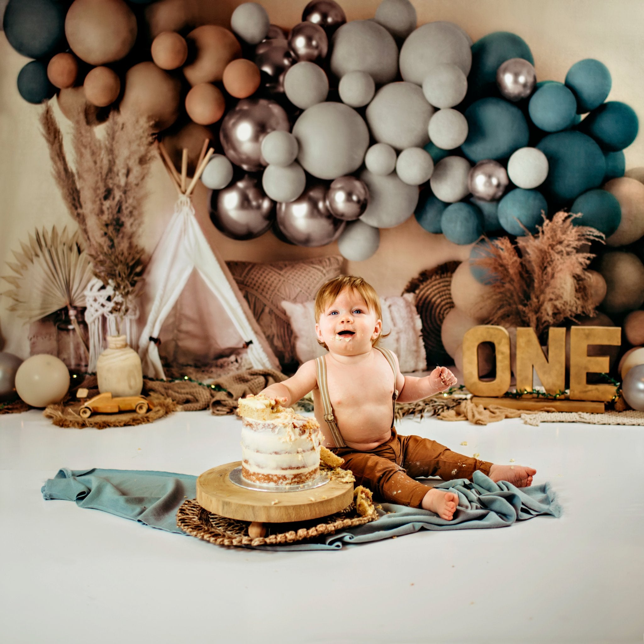 Kate Boho Ballons Zelt Hintergrund blau von Mandy Ringe Photography - Kate Backdrop.de