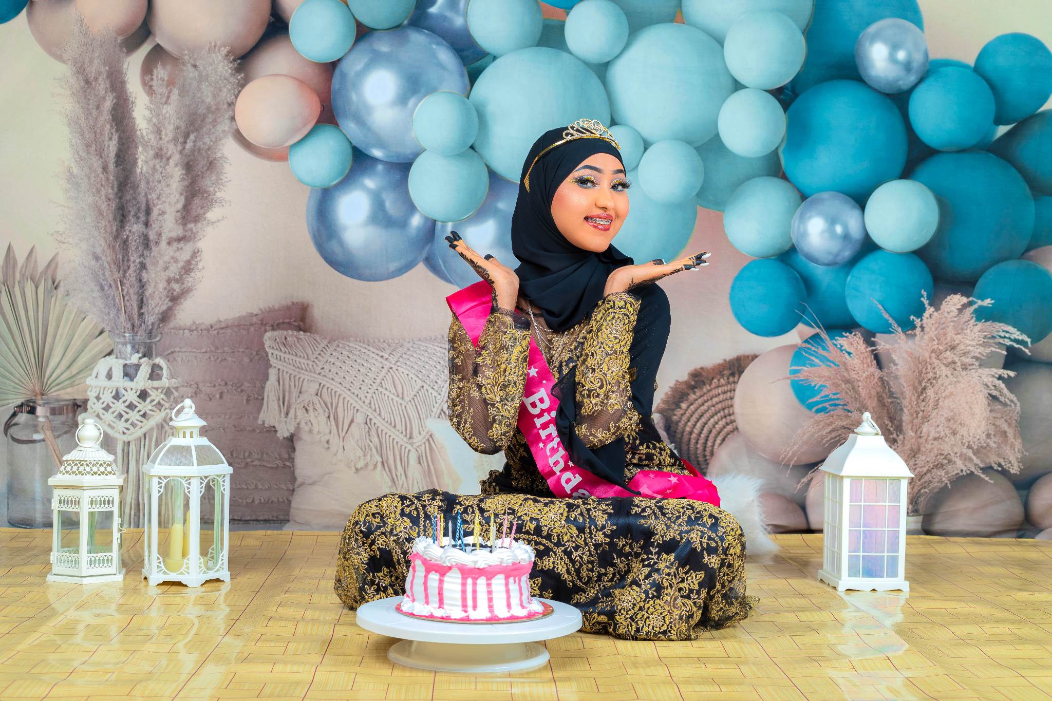 Kate Boho Luftballon Hintergrund blau Kissen Sommer von Mandy Ringe Photography - Kate Backdrop.de