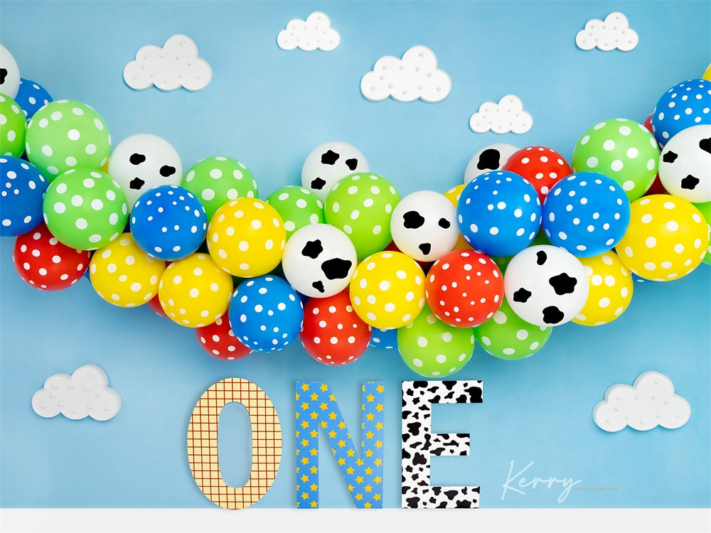 Kate Luftballons Wolken Hintergrund Junge Geburtstag für Fotografie von Kerry Anderson - Kate Backdrop.de