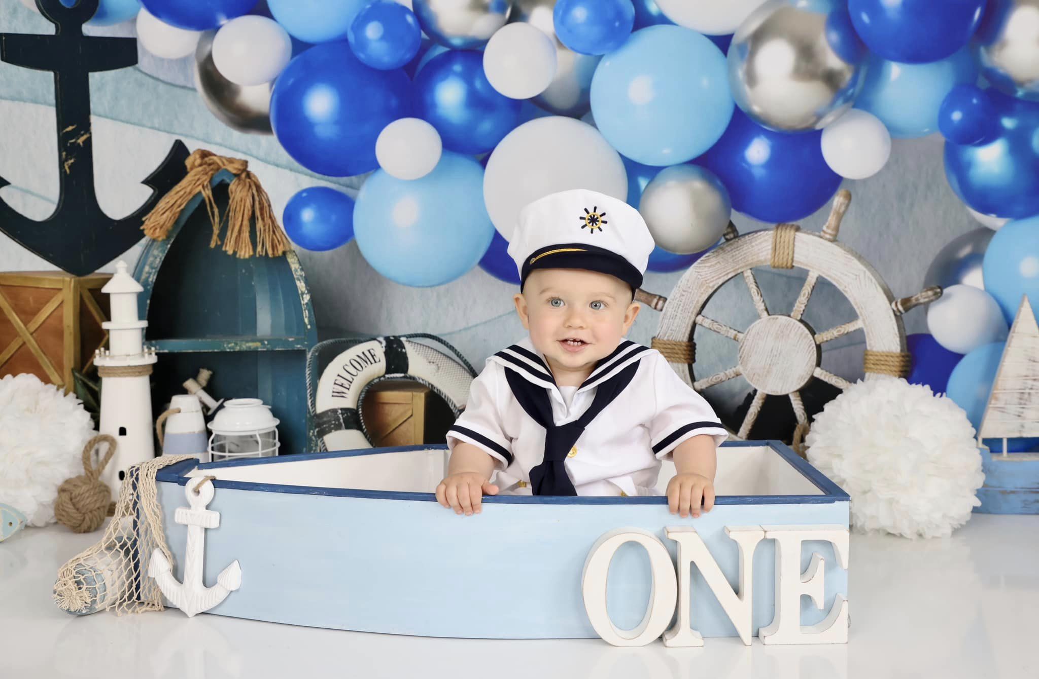 Kate Luftballons Geburtstag Junge Sommer Hintergrund von Mandy Ringe Photography - Kate Backdrop.de