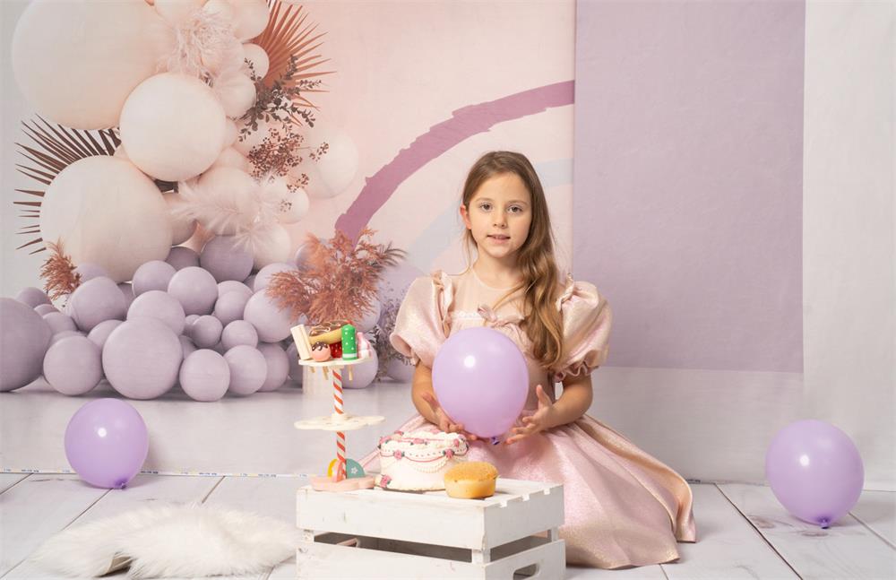 Kate Lila Boho Luftballons Hintergrund Cake Smash Party von Uta Mueller Photography - Kate Backdrop.de