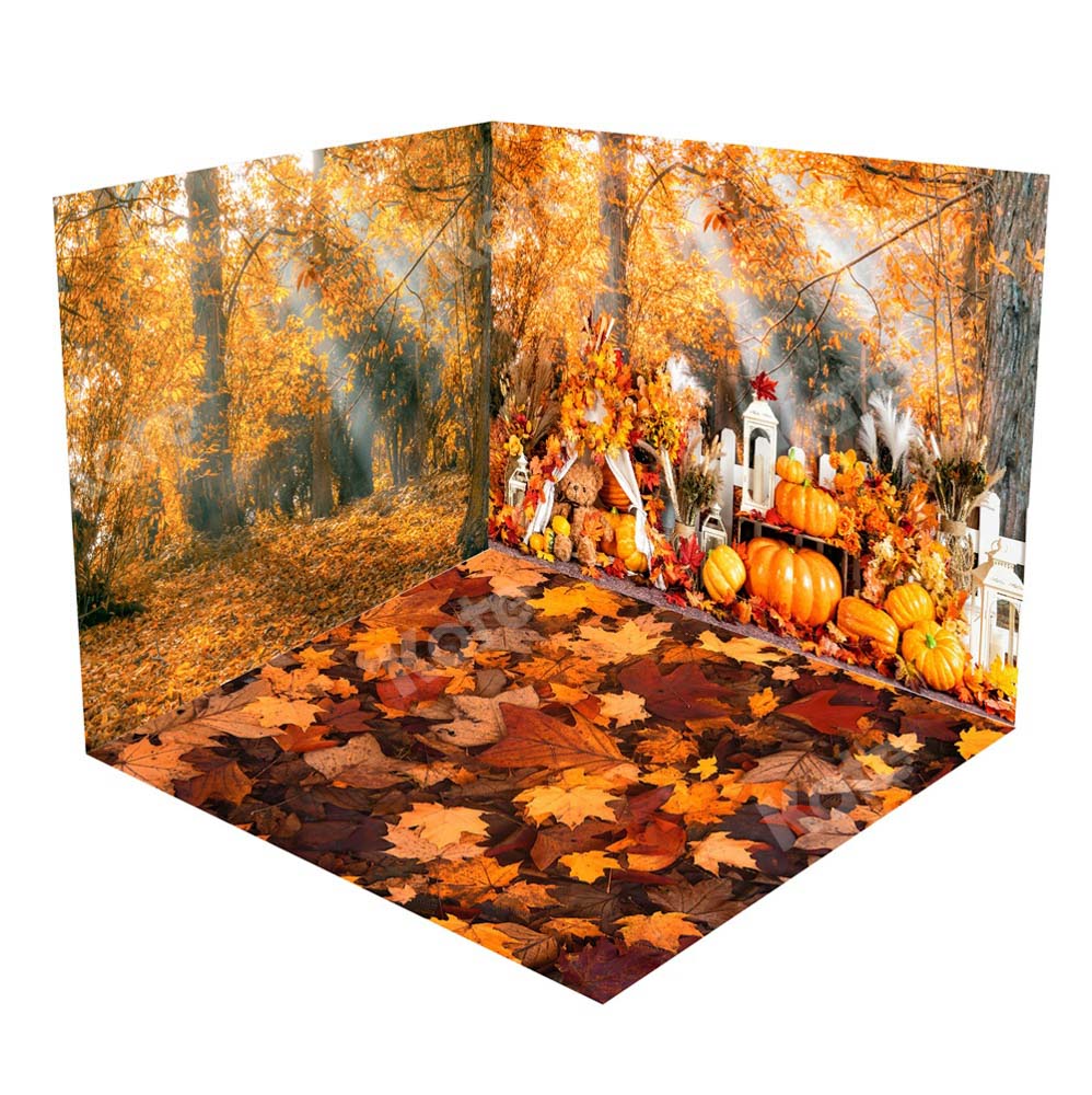 Kate Herbst Kürbisse Draussen Wald Blätter Zimmer - Kate Backdrop.de