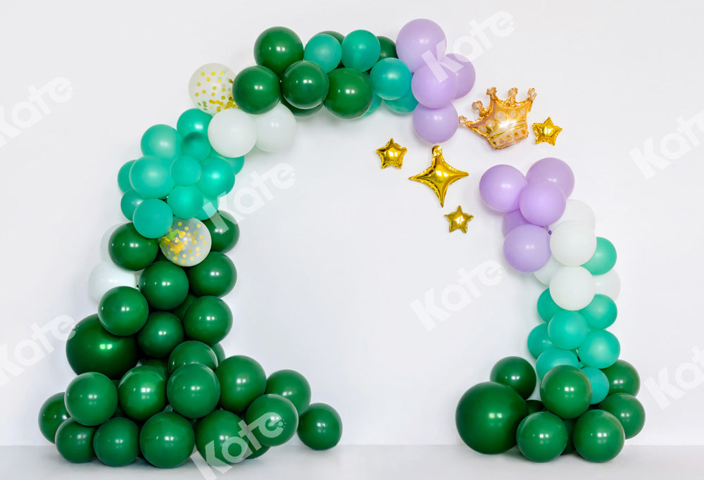 Kate Geburtstag Hintergrund Grüne Luftballons Krone von Emetselch - Kate Backdrop.de