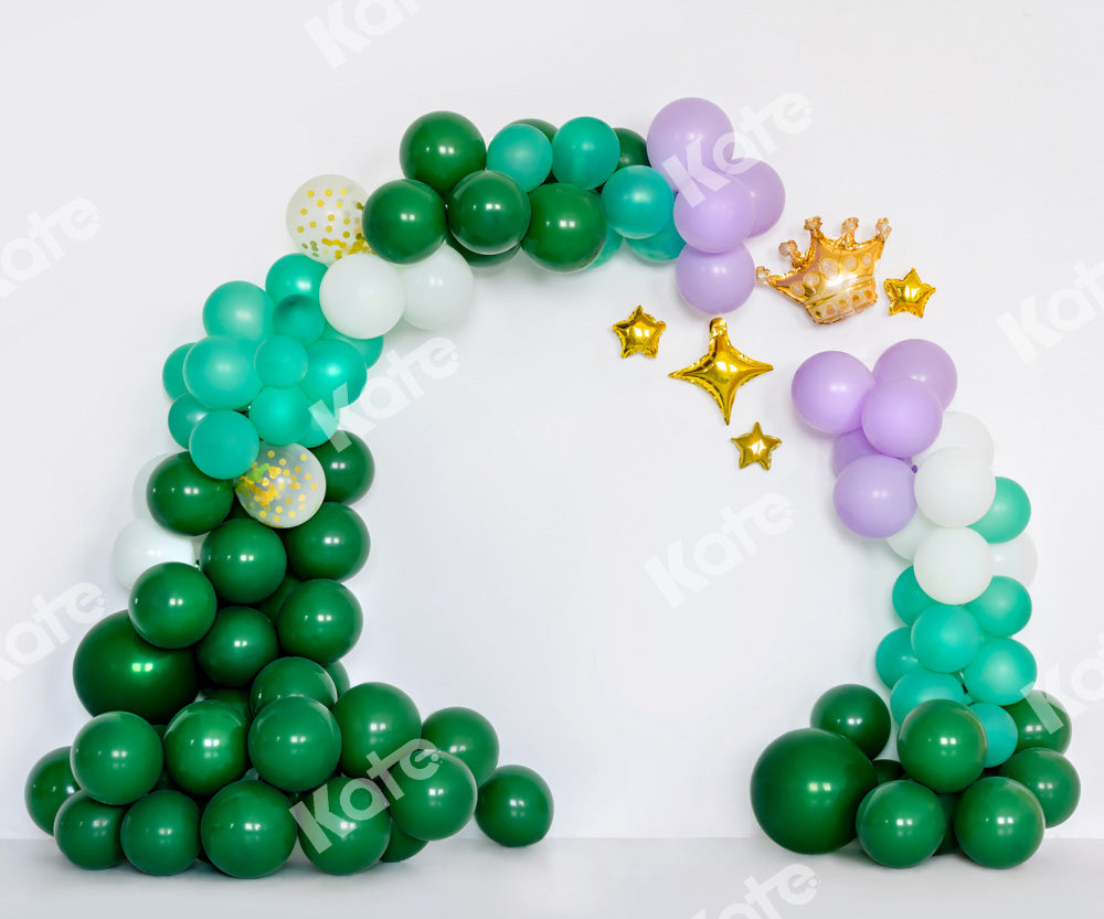 Kate Geburtstag Hintergrund Grüne Luftballons Krone von Emetselch - Kate Backdrop.de