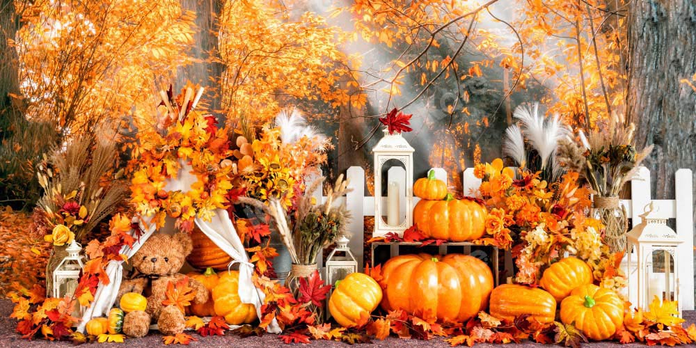 Kate Herbst Hintergrund Blätter Landschaft Kürbisse von Emetselch - Kate Backdrop.de