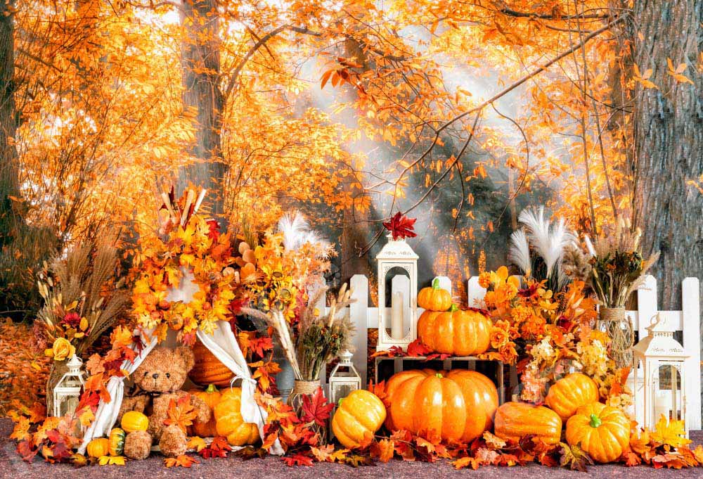 Kate Herbst Hintergrund Blätter Landschaft Kürbisse von Emetselch - Kate Backdrop.de