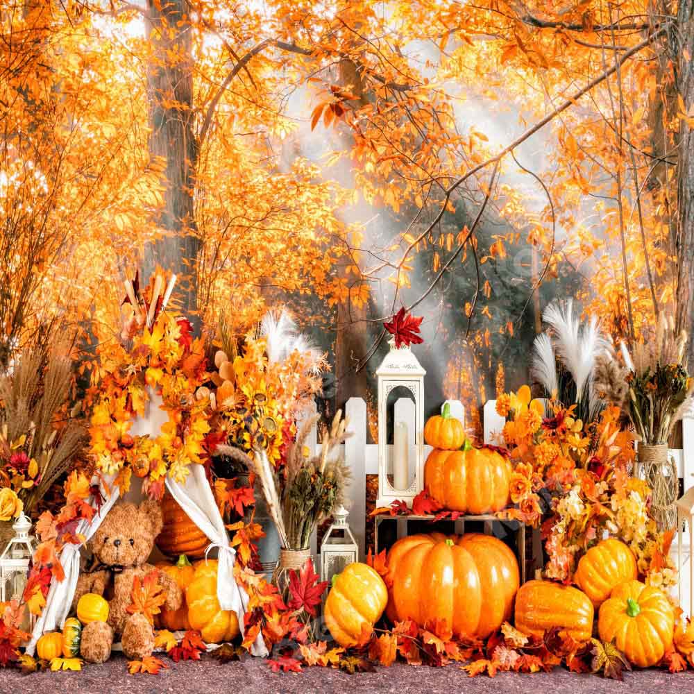 Kate Herbst Hintergrund Blätter Landschaft Kürbisse von Emetselch - Kate Backdrop.de
