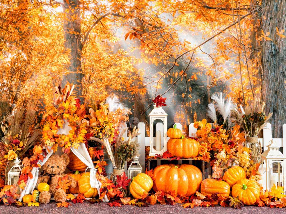 Kate Herbst Hintergrund Blätter Landschaft Kürbisse von Emetselch - Kate Backdrop.de