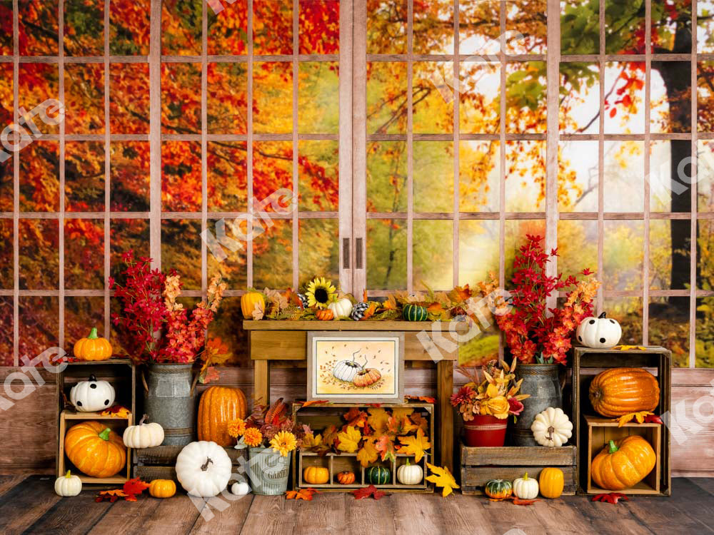 Kate Herbst Hintergrund Kürbis Halloween Sonnenblumen Fenster von Uta Mueller Photography