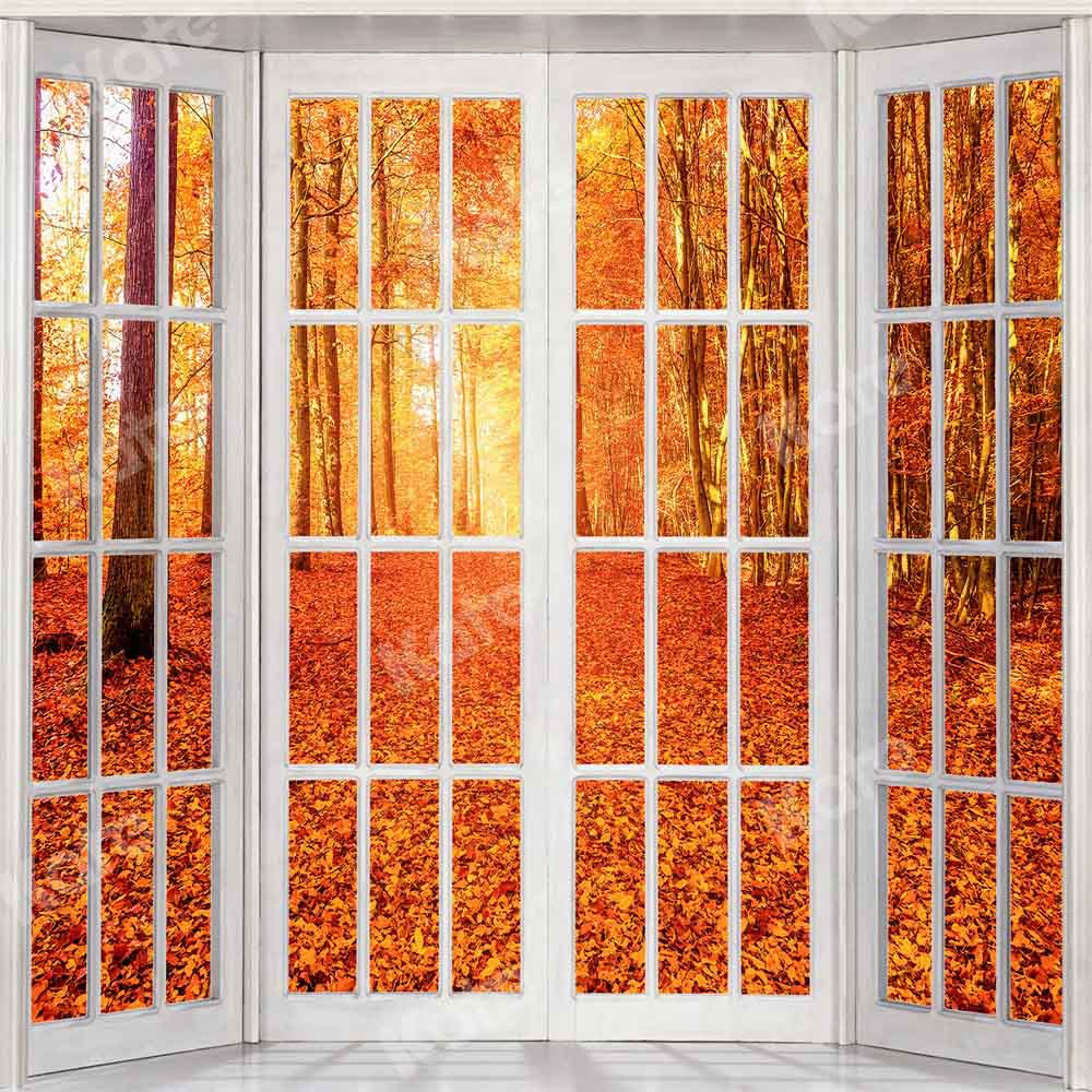 Kate Herbst Hintergrund Fenster Straße Blätter von Chain Photography - Kate Backdrop.de