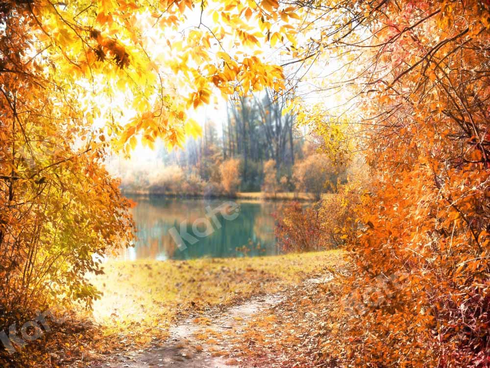 Kate Herbst Hintergrund Baum Wald Blätter Straße von Chain Photography - Kate Backdrop.de
