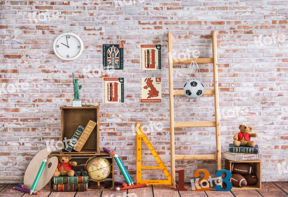 Kate Einschulung Schule Hintergrund Ziegelwand Fußball von Emetselch - Kate Backdrop.de