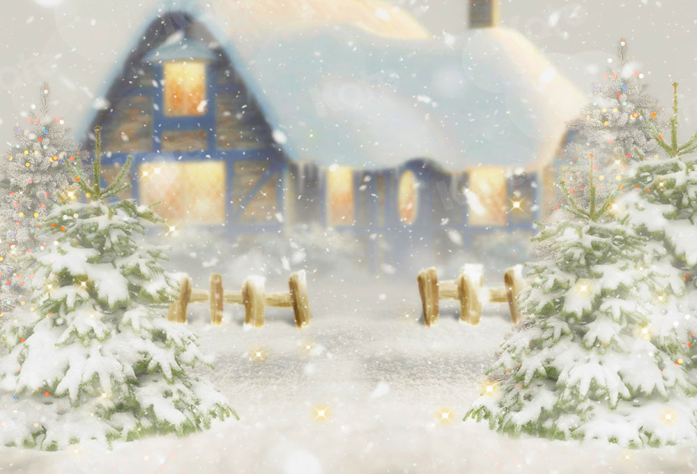 Kate Weihnachten Hintergrund Schnee Haus Baum für Fotografie - Kate Backdrop.de