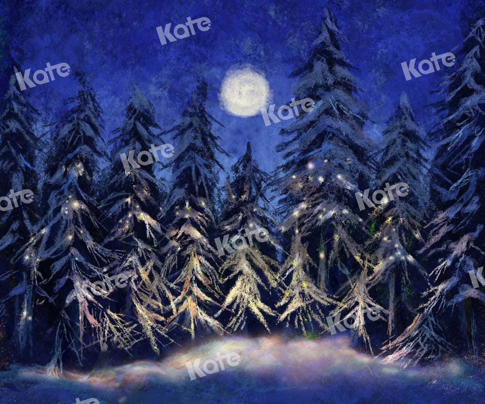 Kate Weihnachten Hintergrund Wald Nacht Mond von Chain Photography - Kate Backdrop.de