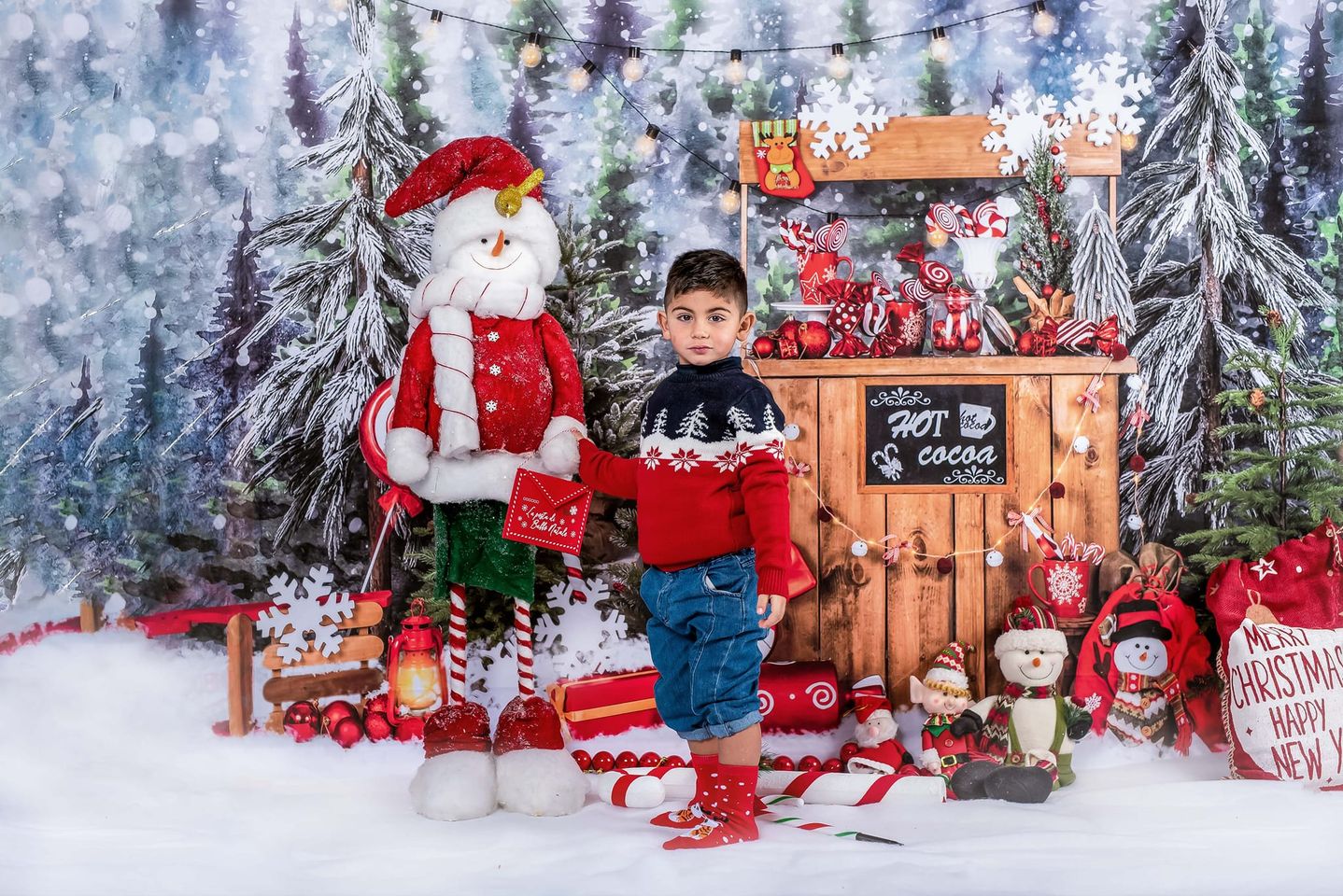 Kate Weihnachten Hot Cocoa Schnee Bäume Zimmer - Kate Backdrop.de