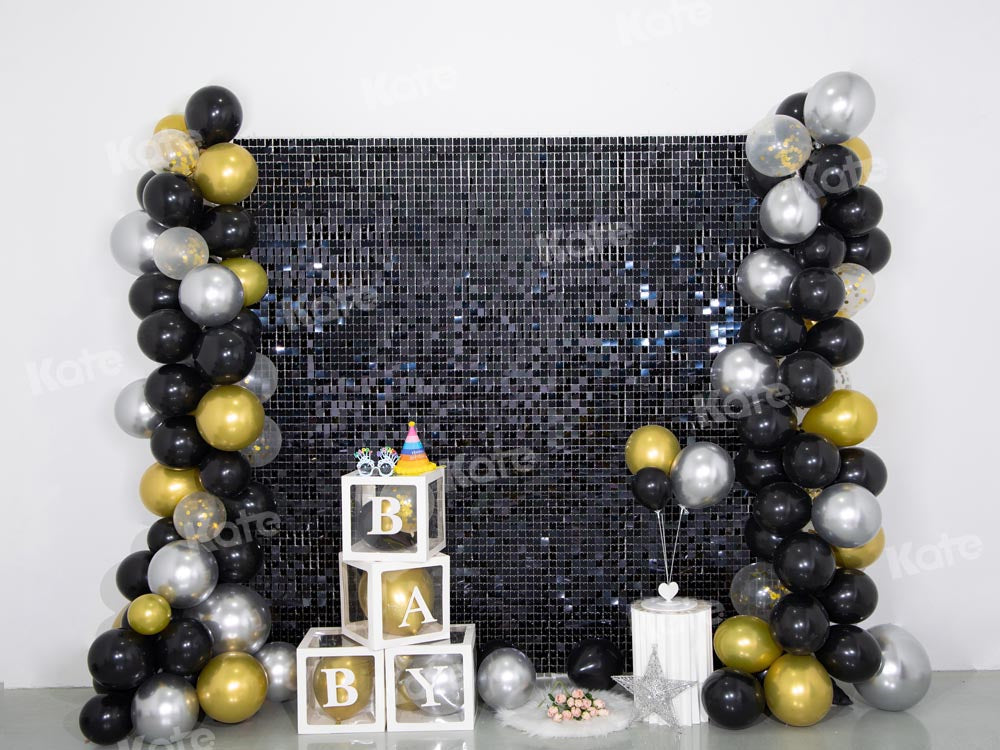 Kate Geburtstag Hintergrund Schwarz Gold Paillette Wand Party von Emetselch - Kate Backdrop.de