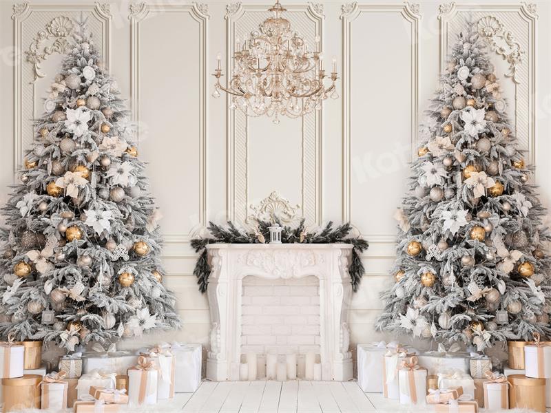 Kate Weihnachten Hintergrund Kamin Weiß Vintage Wand Bäume Geschenk - Kate Backdrop.de