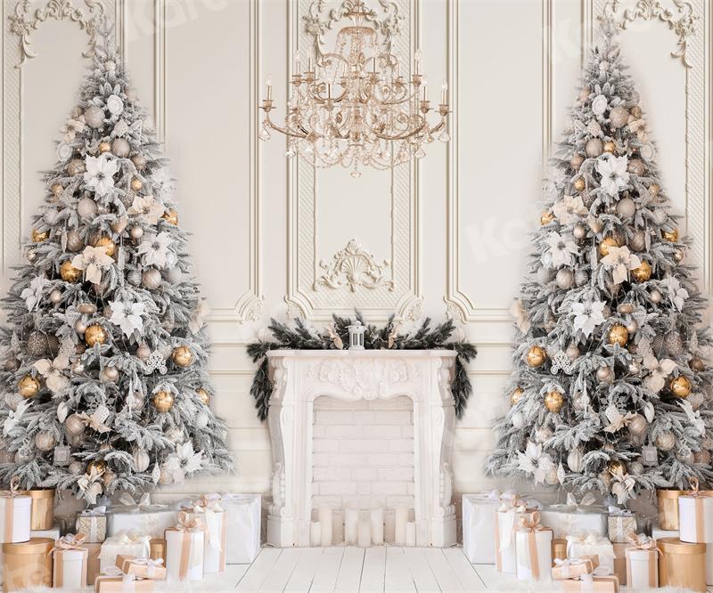 Kate Weihnachten Hintergrund Kamin Weiß Vintage Wand Bäume Geschenk - Kate Backdrop.de