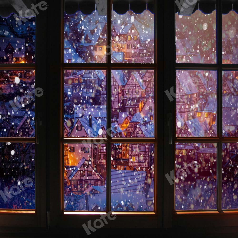 Kate Weihnachten Hintergrund Fenster Schnee Haus von Chain Photography