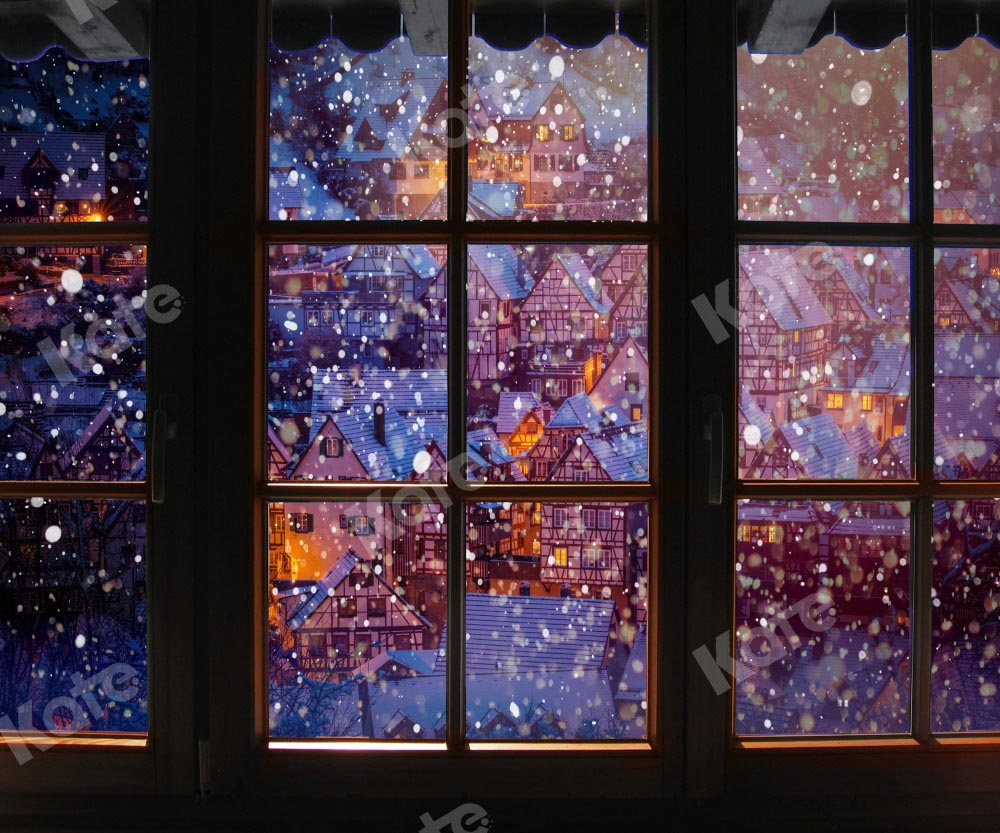 Kate Weihnachten Hintergrund Fenster Schnee Haus von Chain Photography