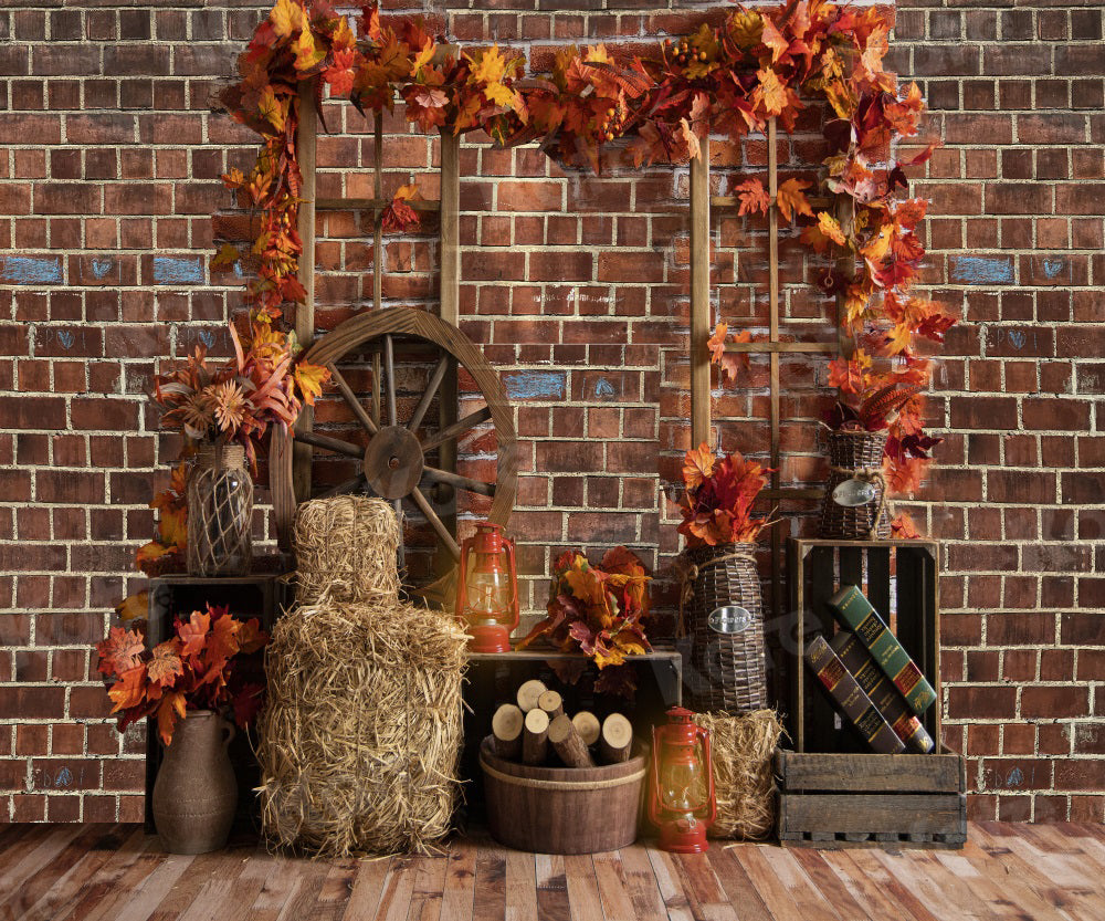 Kate Herbst Hintergrund Blätter Scheune für Fotografie - Kate Backdrop.de