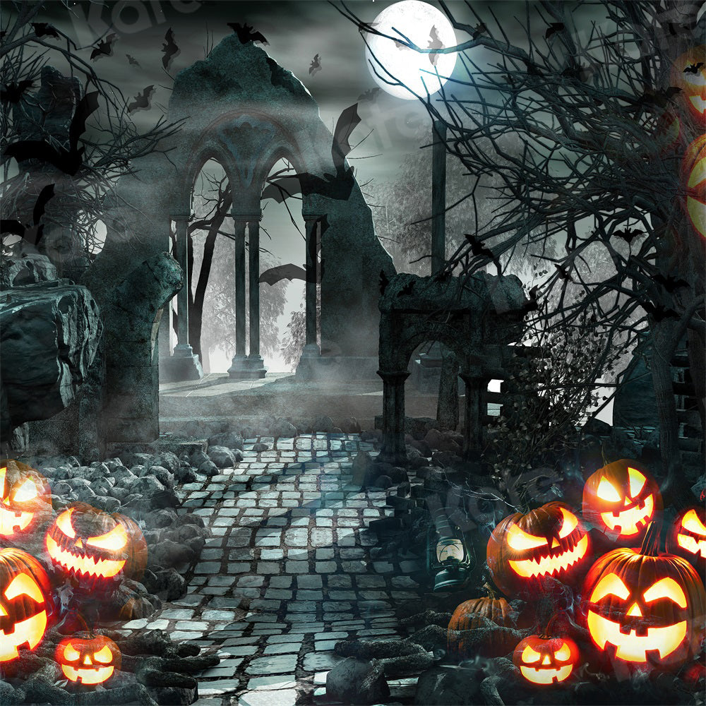 Kate Halloween Hintergrund Kürbis Tür Nacht Mond für Fotografie - Kate Backdrop.de