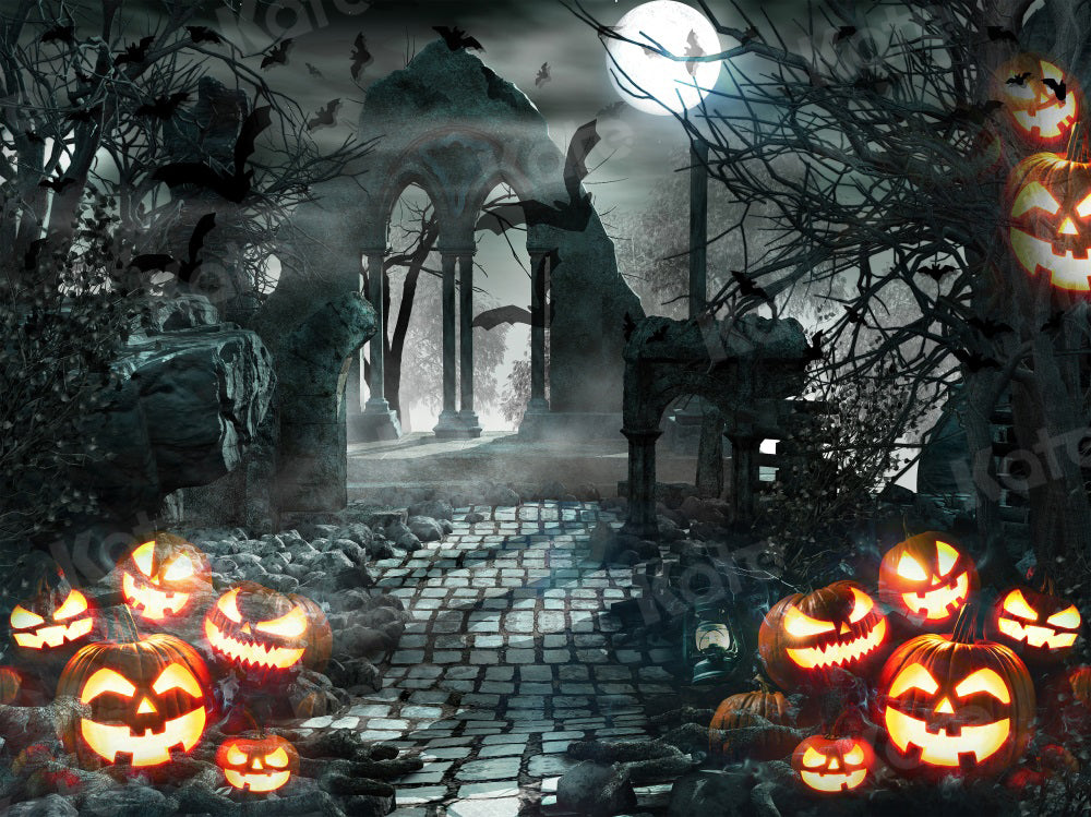 Kate Halloween Hintergrund Kürbis Tür Nacht Mond für Fotografie - Kate Backdrop.de