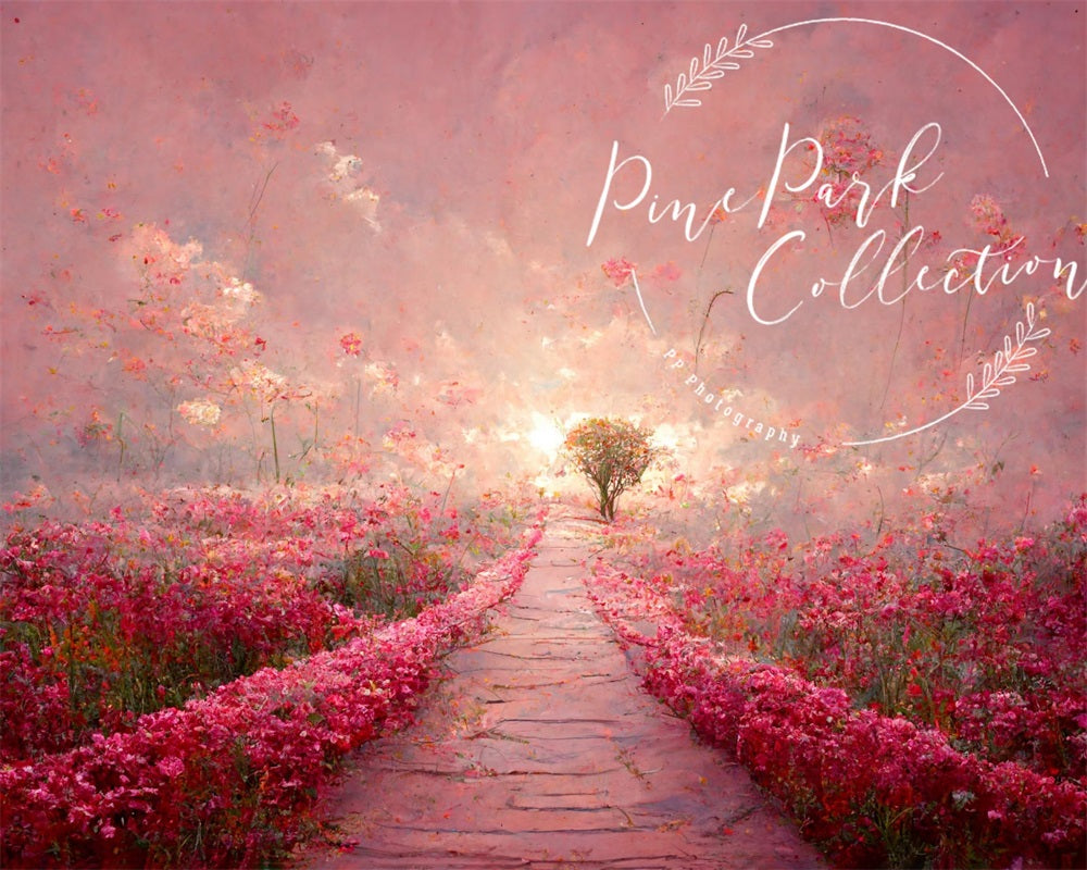 Kate Rosa Blumen Weg Straße Landschaft Hochzeit Hintergrund von Pine Park Collection - Kate Backdrop.de