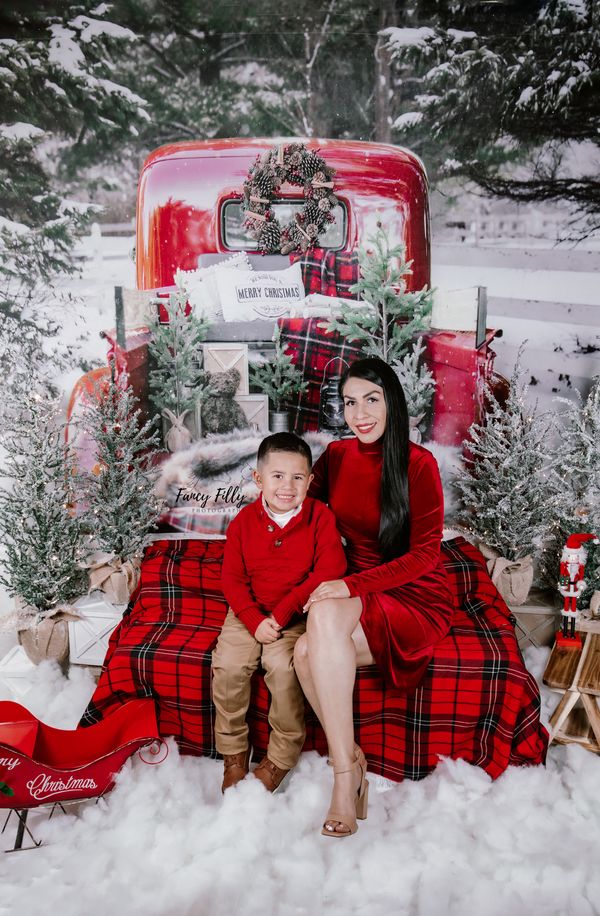 Kate Rot Weihnachten LKW im Schnee Hintergrund von Mandy Ringe Photography - Kate Backdrop.de