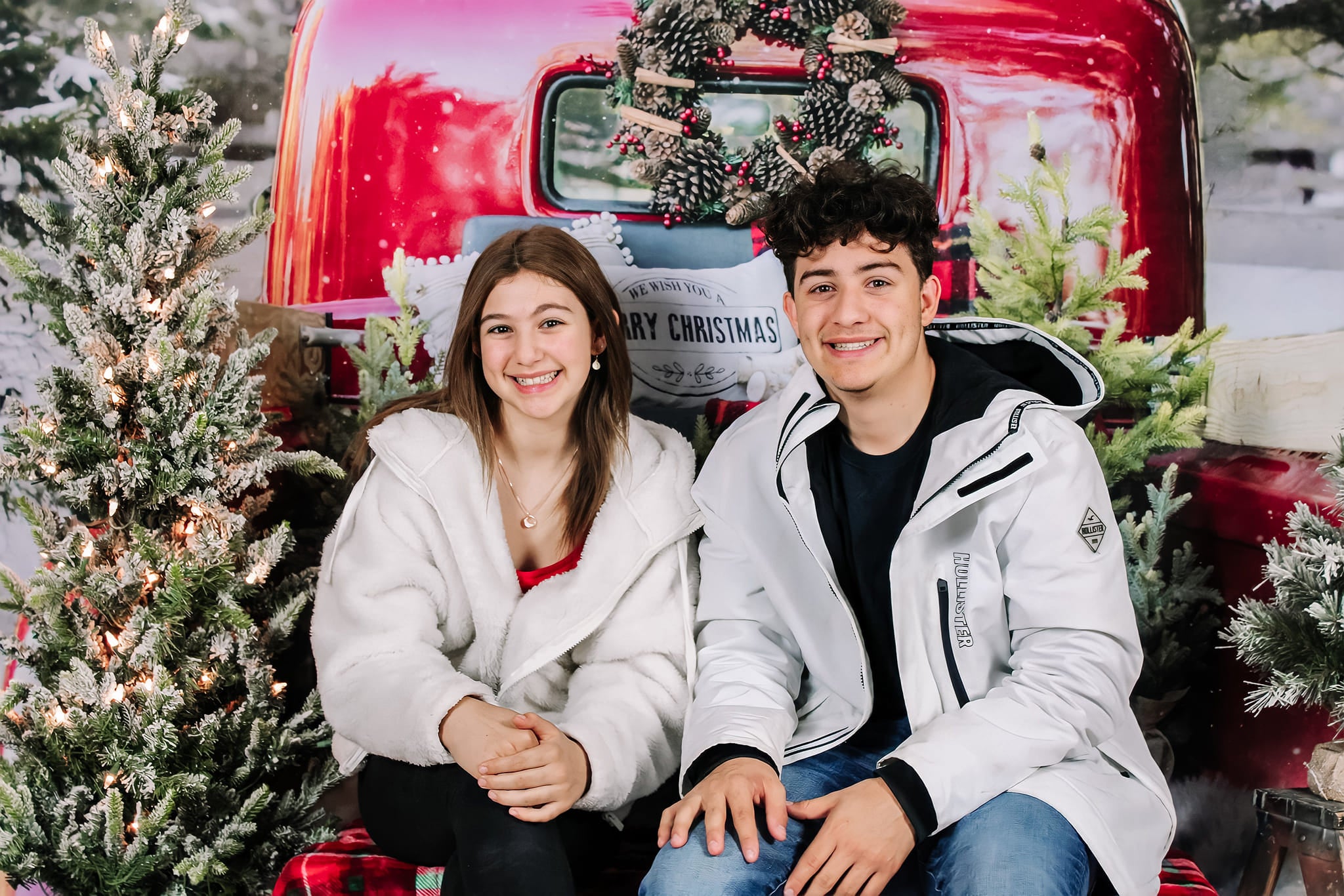 Kate Rot Weihnachten LKW im Schnee Hintergrund von Mandy Ringe Photography - Kate Backdrop.de