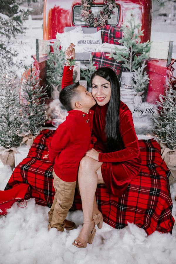 Kate Rot Weihnachten LKW im Schnee Hintergrund von Mandy Ringe Photography - Kate Backdrop.de