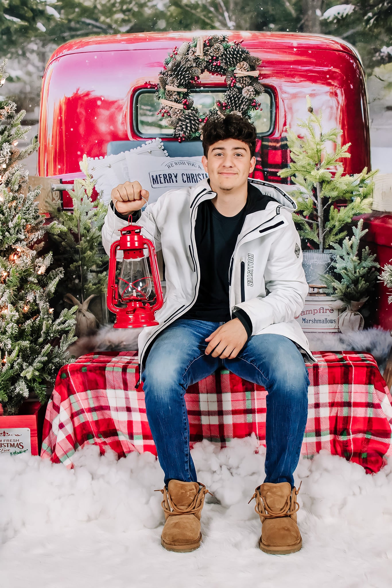 Kate Rot Weihnachten LKW im Schnee Hintergrund von Mandy Ringe Photography - Kate Backdrop.de