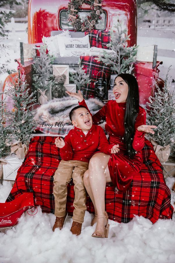 Kate Rot Weihnachten LKW im Schnee Hintergrund von Mandy Ringe Photography - Kate Backdrop.de